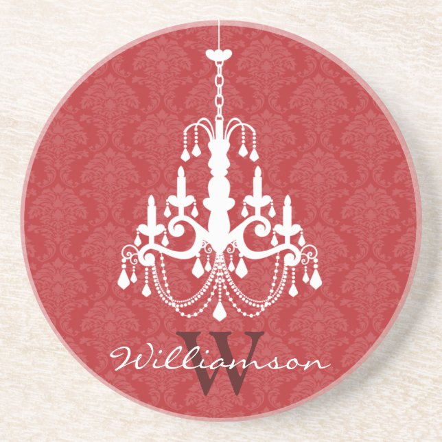 Classy Damask Chandelier Monogram Untersetzer (rot (Vorne)