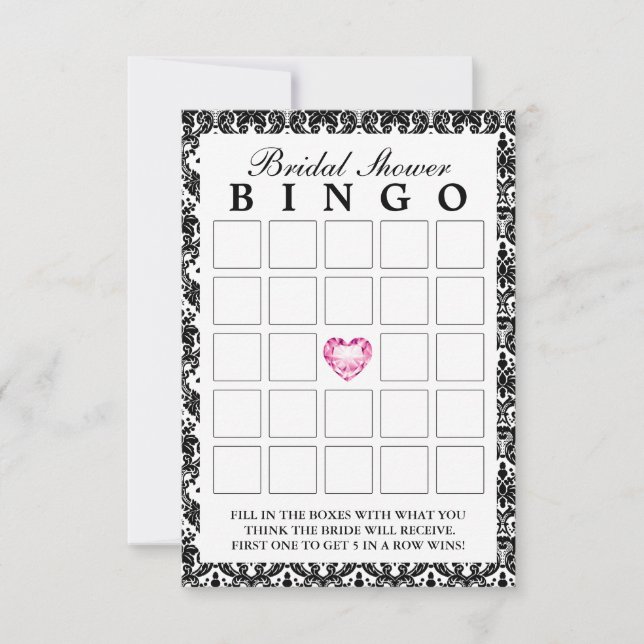 Classy Damask Diamond Herz Bridal Bingo Karten (Vorderseite)