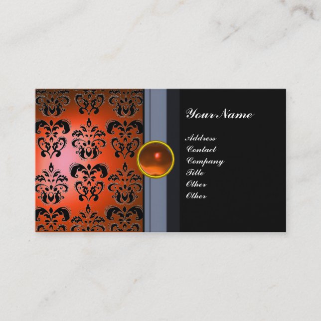 CLASSY DAMASK GEM MONOGRAM schwarz orange Visitenkarte (Vorderseite)