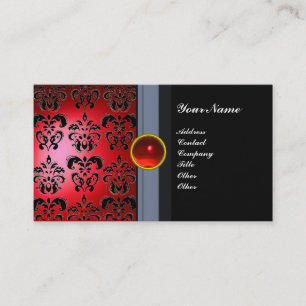 CLASSY DAMASK GEM MONOGRAM schwarz rot Visitenkarte