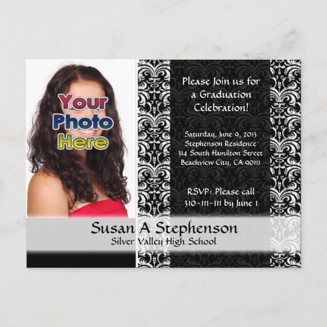 Classy Damask Graduation Party Einladung Foto (Vorderseite)