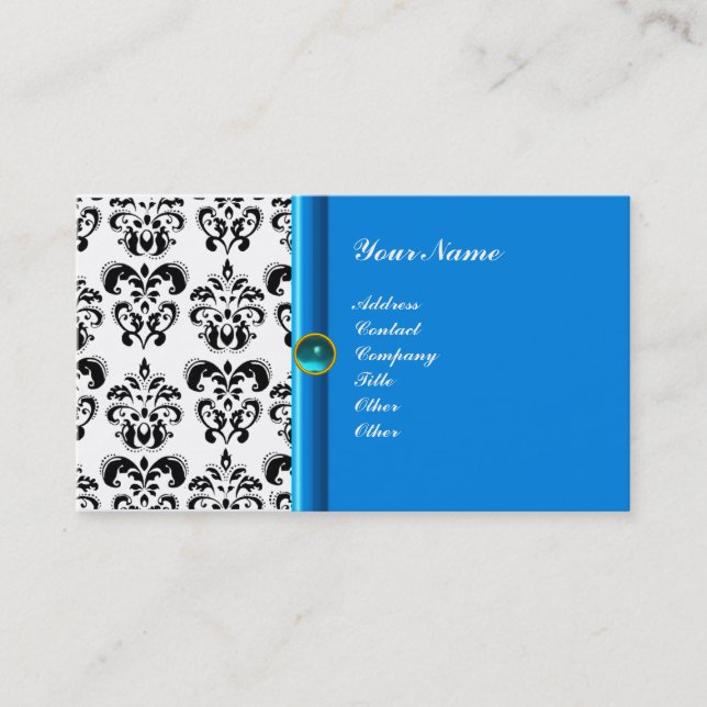 CLASSY DAMASK MONOGRAM Blau-Aquamarine Visitenkarte (Vorderseite)
