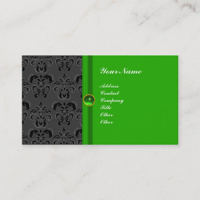 CLASSY DAMASK MONOGRAM grüner Smaragd Visitenkarte (Vorderseite)