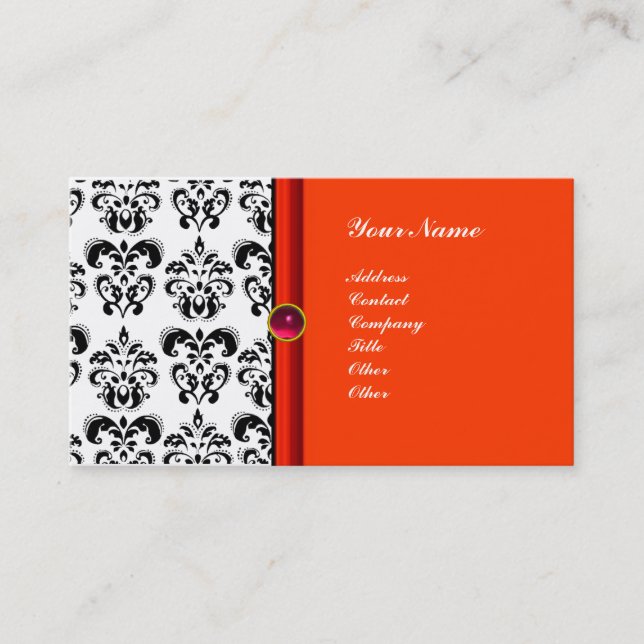 CLASSY DAMASK MONOGRAM, lila rubinrosa Visitenkarte (Vorderseite)