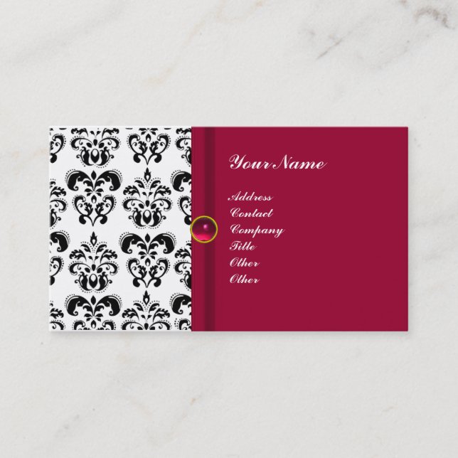 CLASSY DAMASK MONOGRAM, rotes Rubinrosa Visitenkarte (Vorderseite)