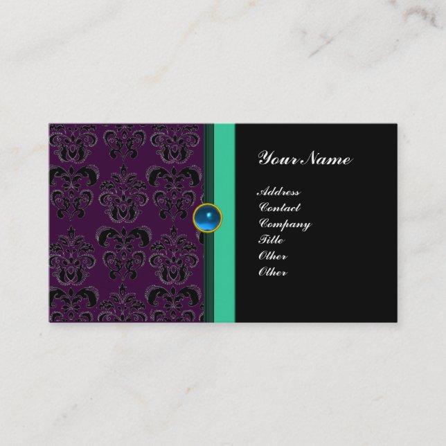 CLASSY DAMASK MONOGRAM, schwarzer Saphir Visitenkarte (Vorderseite)