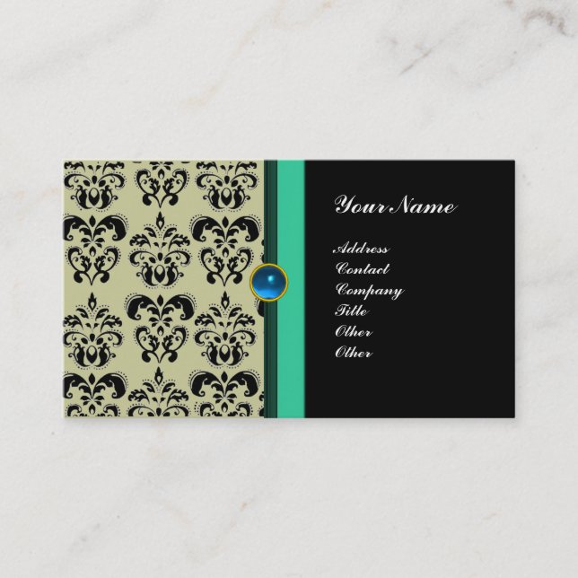 CLASSY DAMASK MONOGRAM, schwarzer Saphir Visitenkarte (Vorderseite)