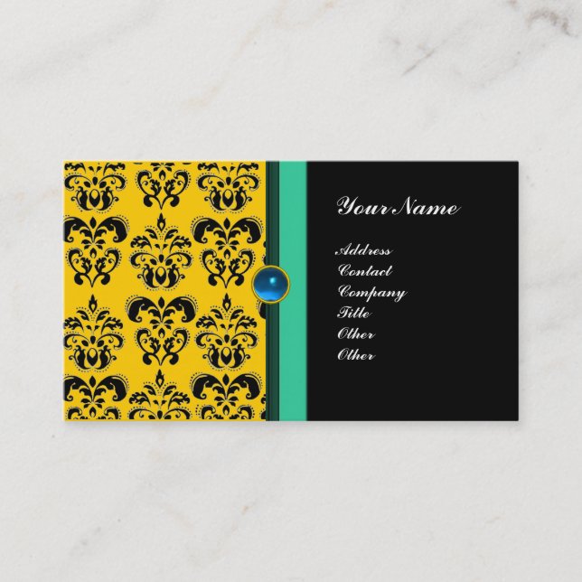 CLASSY DAMASK MONOGRAM, schwarzer Saphir Visitenkarte (Vorderseite)