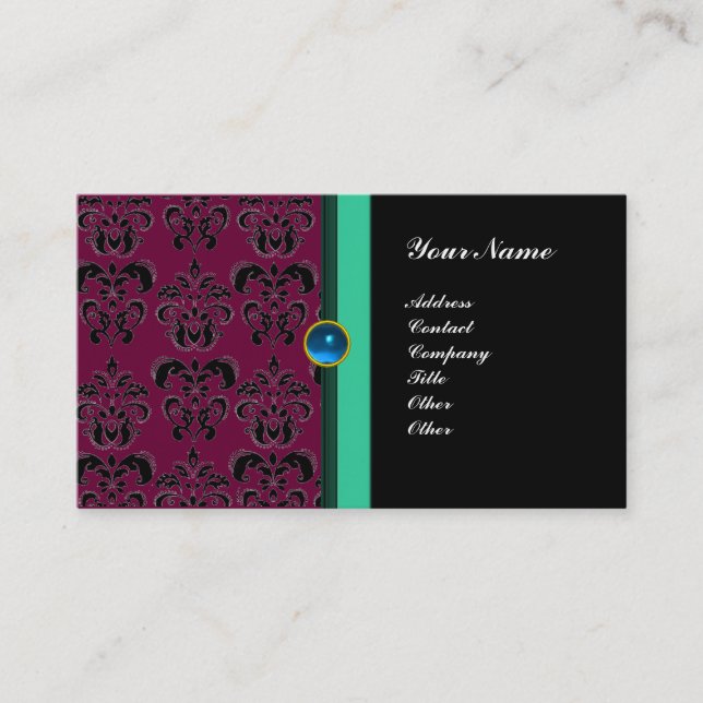 CLASSY DAMASK MONOGRAM, schwarzer Saphir Visitenkarte (Vorderseite)