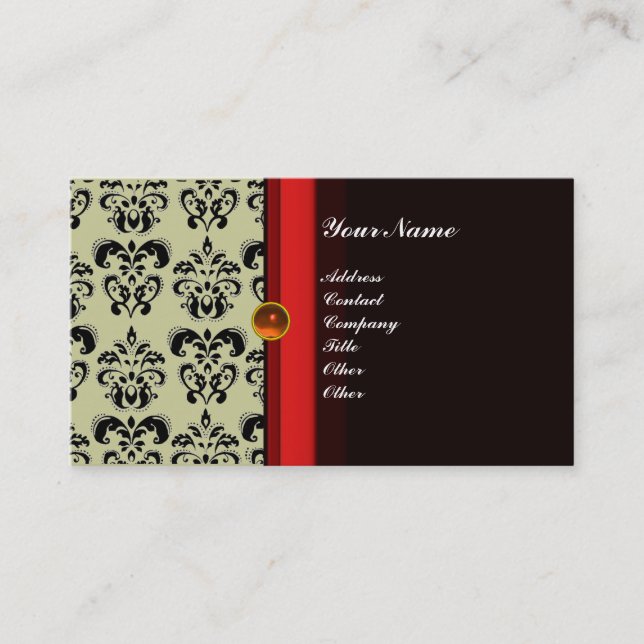 CLASSY DAMASK MONOGRAM schwarzer Topaz-Orange, Visitenkarte (Vorderseite)