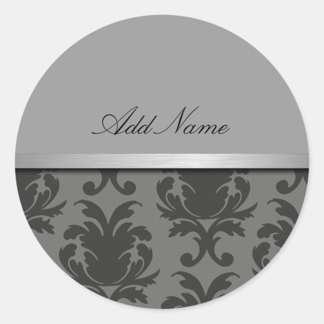 Classy Damask Monogram Stickers (Vorderseite)