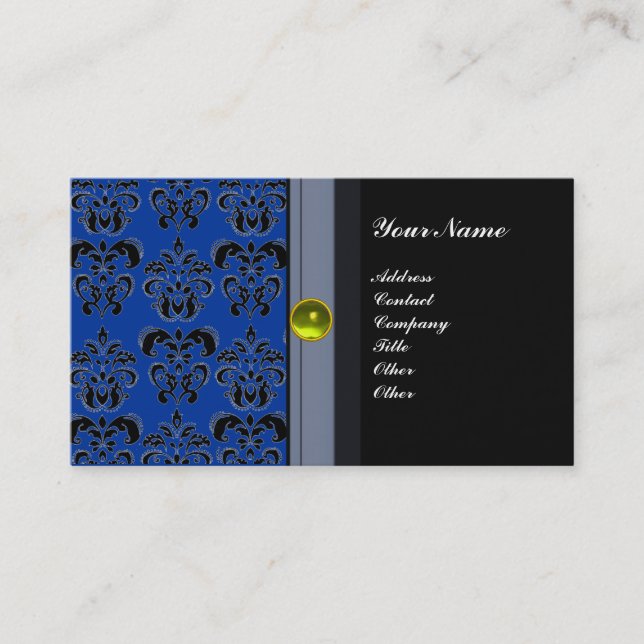 CLASSY DAMASK MONOGRAM topaz gelb blau Visitenkarte (Vorderseite)