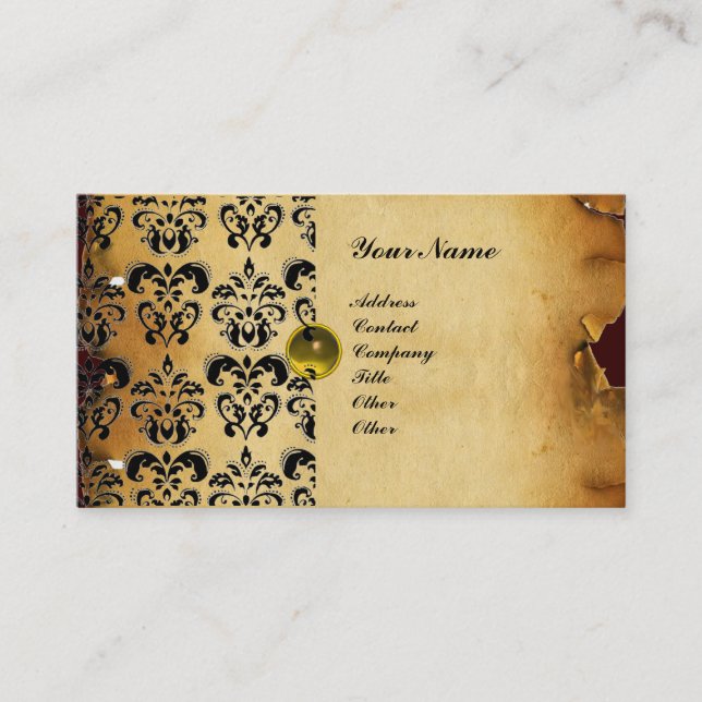 CLASSY DAMASK PARCHMENT MONOGRAM grüner Smaragd Visitenkarte (Vorderseite)