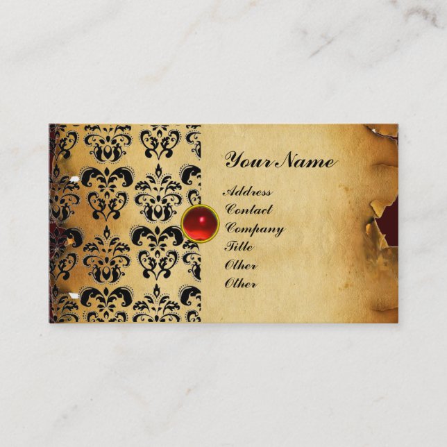 CLASSY DAMASK PARCHMENT MONOGRAMM Schwarz Visitenkarte (Vorderseite)