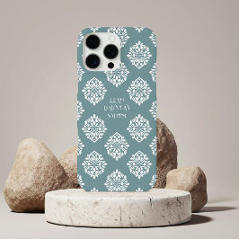 Classy Damask Regency Pewter Blue iPhone 16 Pro Max Hülle
