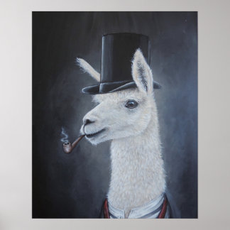 Classy dapper lama in top hut mit rohr poster