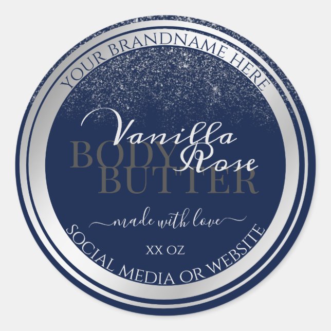 Classy Dark Blue & Silver Product Packaging Labels Runder Aufkleber (Vorderseite)