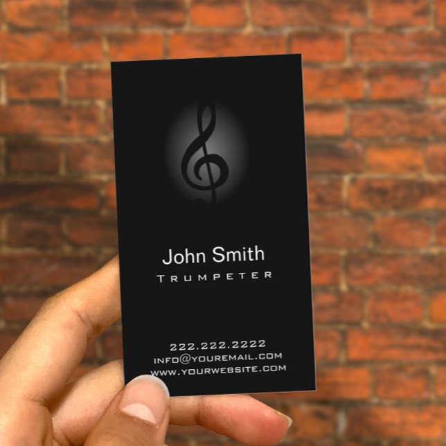 Classy Dark Clef Trumpeter Business Card Visitenkarte (Von Creator hochgeladen)