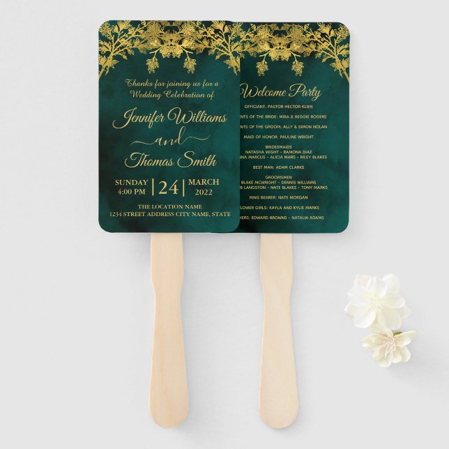 Classy Dark Green and Golden Wedding Program Fächer (Vorne und Hinten)