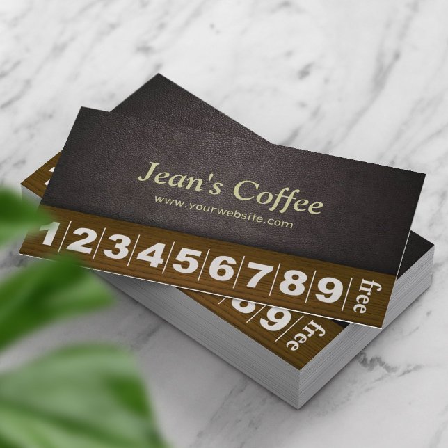 Classy Dark Leather Coffee Business Loyalty Card Treuekarte (Von Creator hochgeladen)