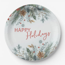 Classy Dark Red Teal Blue Green Floral Wreath Pappteller
