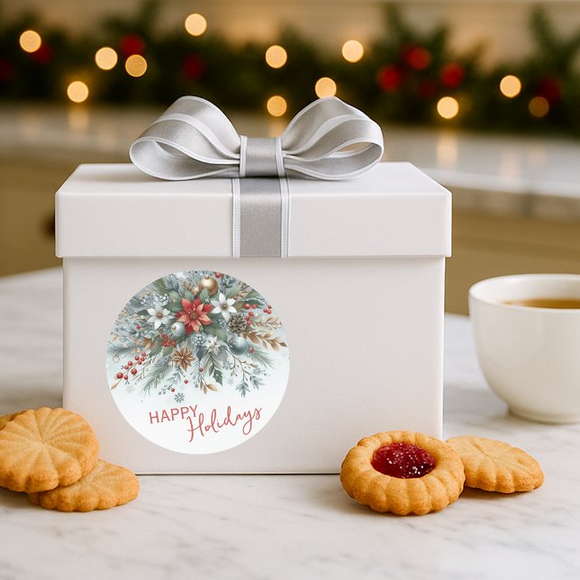 Classy Dark Red Teal Blue Green Floral Wreath Runder Aufkleber (Von Creator hochgeladen)