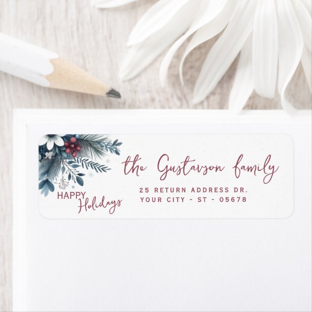Classy Dark Teal Blue Red Floral Holiday Wreath (Insitu)