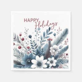 Classy Dark Teal Blue Red Floral Holiday Wreath Serviette