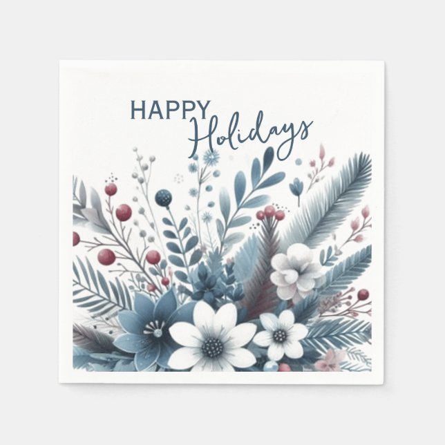 Classy Dark Teal Blue Red Floral Holiday Wreath Serviette (Vorderseite)