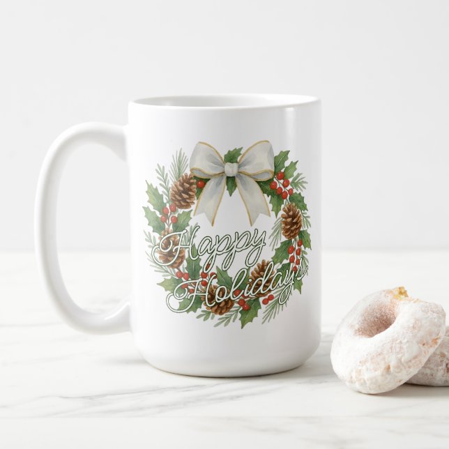 Classy December Wreath With White Bow Holiday Kaffeetasse (Mit Donut)