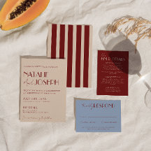 Classy Deep Red Blue Whimsical Modern Wedding