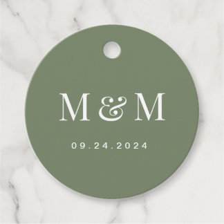 Classy Deep Sage Green Monogram Typography Wedding Geschenkanhänger