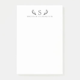 Classy Deer Antlers Grau Monogram Post-it Klebezettel