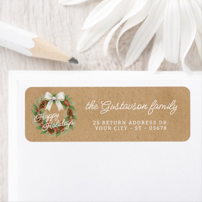 Classy Dezember Kranz mit weißem Bow Wasserfarbe (Insitu)