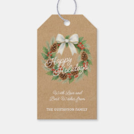 Classy Dezember Kranz mit weißem Bow Wasserfarbe Geschenkanhänger