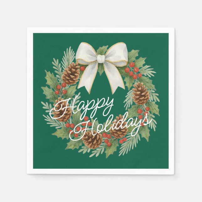 Classy Dezemberkranz mit weißem Bow-Urlaub Serviette (Vorderseite)