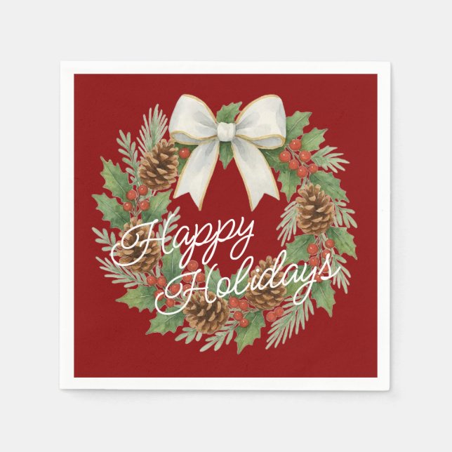 Classy Dezemberkranz mit weißem Bow-Urlaub Serviette (Vorderseite)