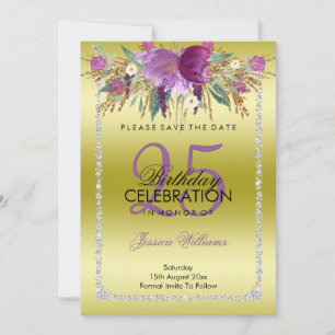Classy Diamond Glitzer Wasserfarben Blume Geburtst Save The Date