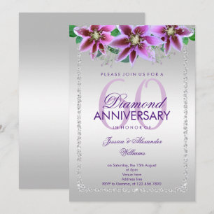 Classy Diamonds & Blume 60. Hochzeitstag Einladung