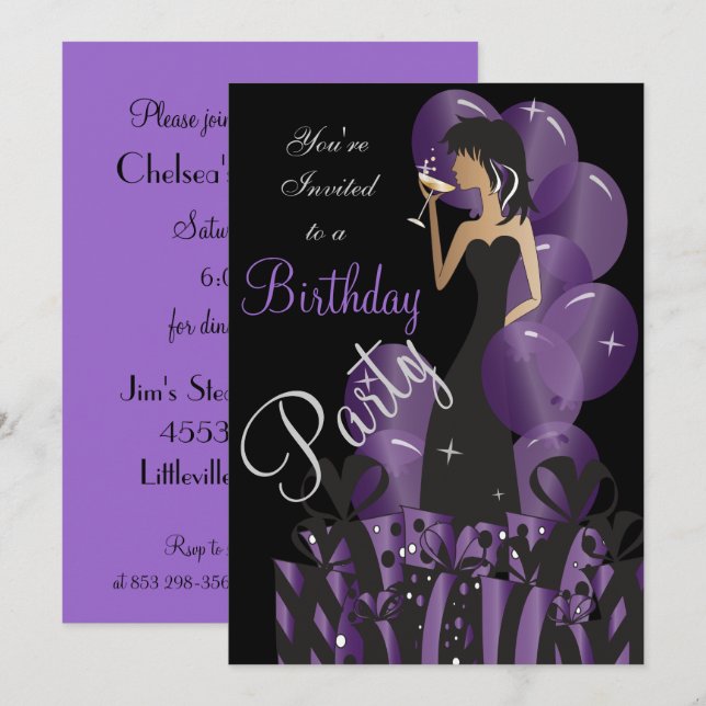 Classy Diva Girl's Cocktail Party Einladung (Vorne/Hinten)