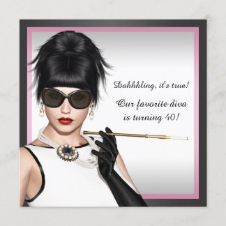 Classy Diva Pink und Black Birthday Einladung