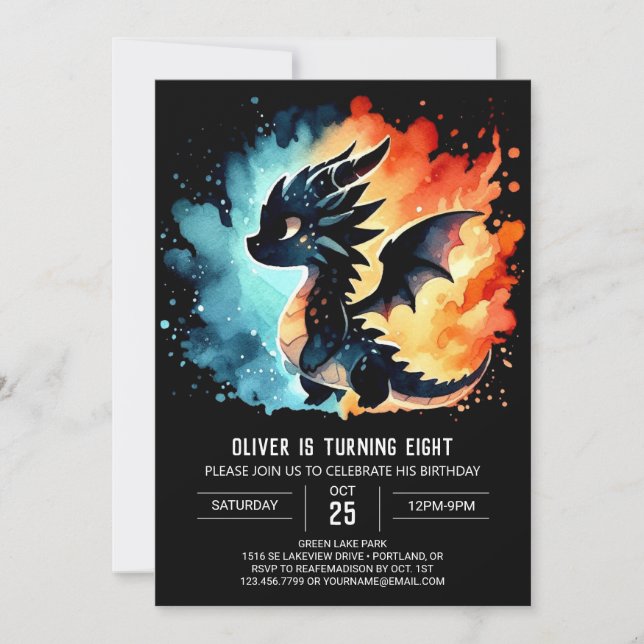 Classy Dragon Birthday individuell anpassbar Einladung (Vorderseite)