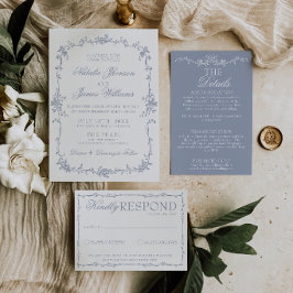 Classy Dusty Blue Floral Boho Botanical Wedding Einladung