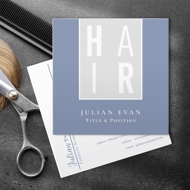 Classy Dusty Blue Hairdresser Business Card Quadratische Visitenkarte (Von Creator hochgeladen)