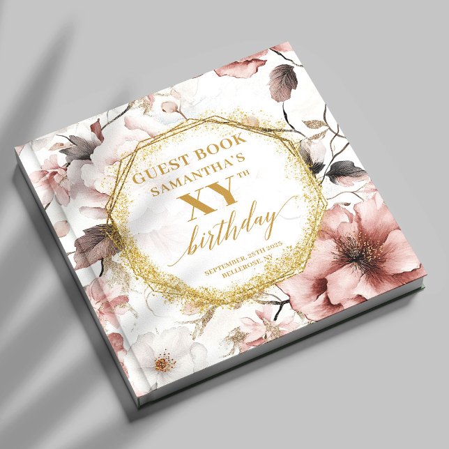 Classy Dusty Pink Gold Wasserfarbe Custom Geburtst Gästebuch (Classy Dusty Pink Gold Watercolor Custom Birthday Guest Book)