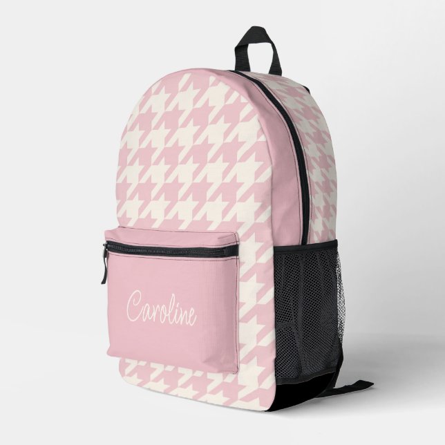 Classy Dusty Rose Blush Pink Hahnentrittmuster Mus Bedruckter Rucksack (Rückseitige Ecke Rechts)