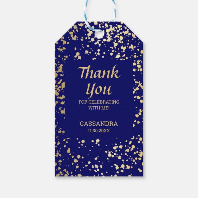 Classy Egypt Gold Sprinkles Navy Blue Vielen Dank Geschenkanhänger (Vorderseite)