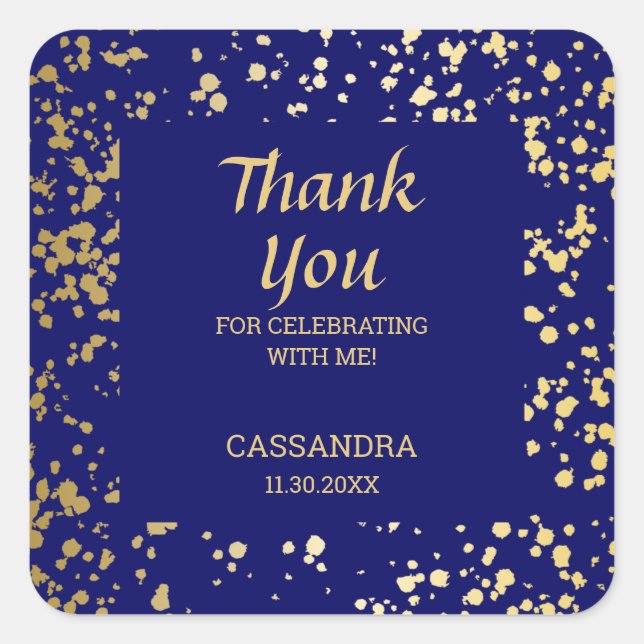 Classy Egypt Gold Sprinkles Navy Blue Vielen Dank Quadratischer Aufkleber (Vorderseite)