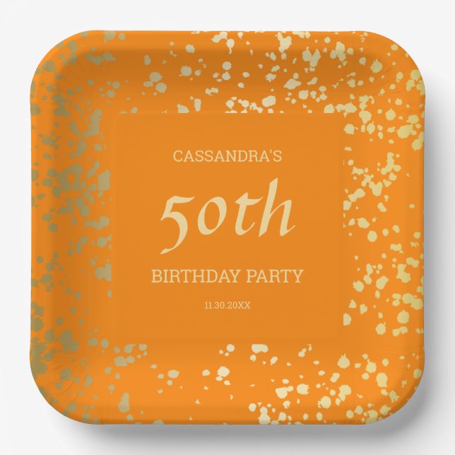 Classy Egypt Gold Sprinkles Orange Geburtstag Pappteller (Vorderseite)
