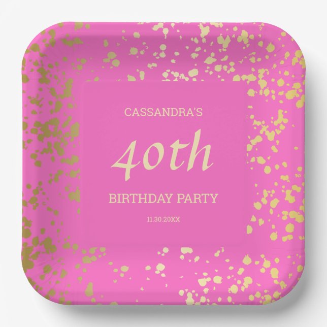 Classy Egypt Gold Sprinkles Rosa Geburtstag Pappteller (Vorderseite)